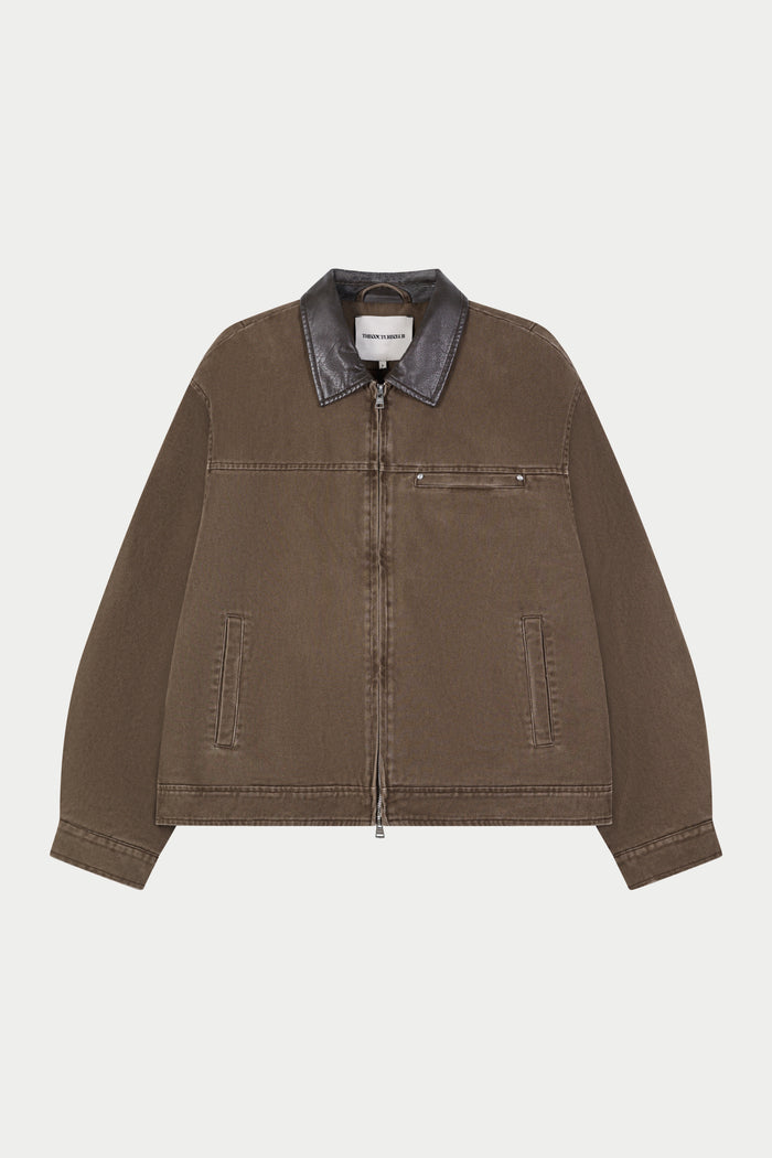 WASHED TWILL PADDED JACKET - BROWN