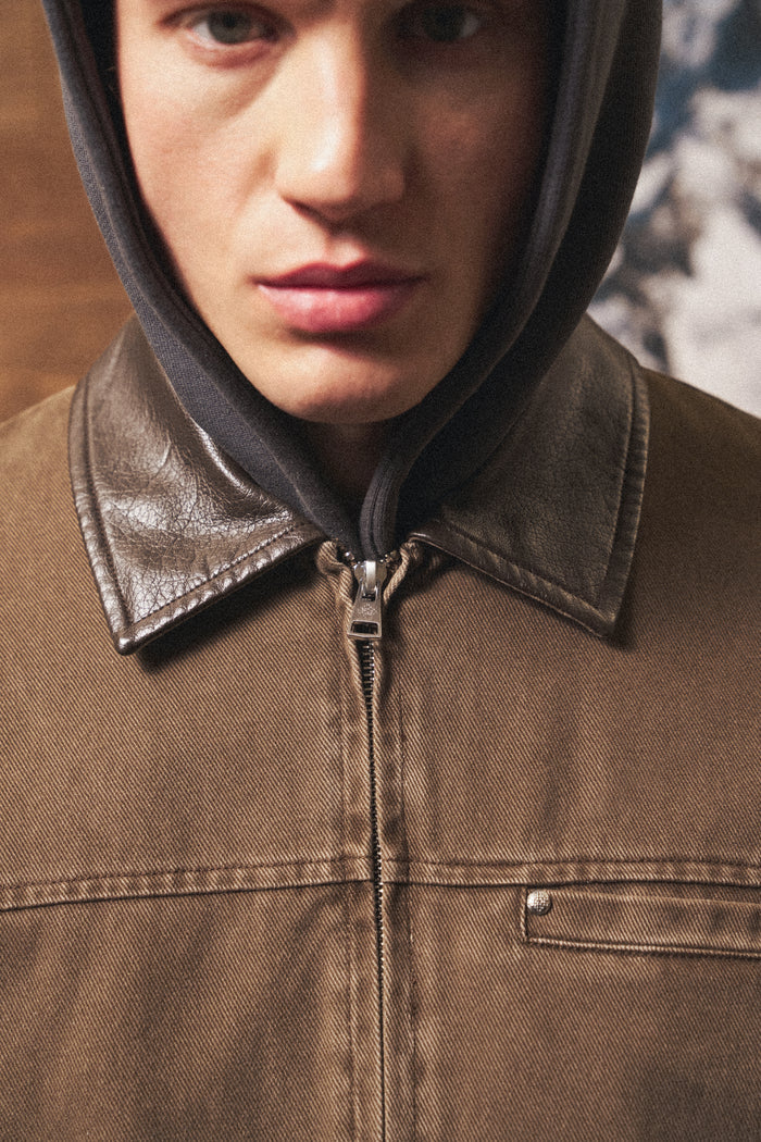WASHED TWILL PADDED JACKET - BROWN