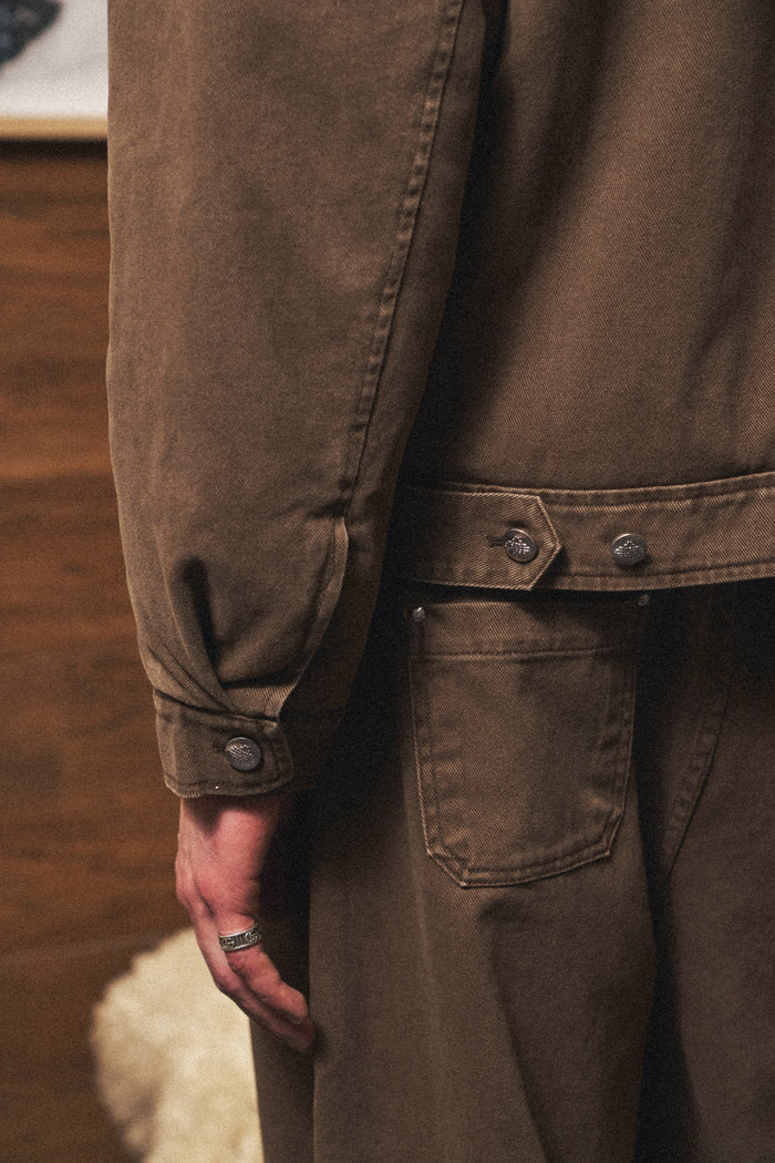 WASHED TWILL PADDED JACKET - BROWN