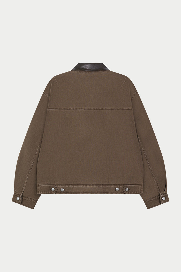 WASHED TWILL PADDED JACKET - BROWN
