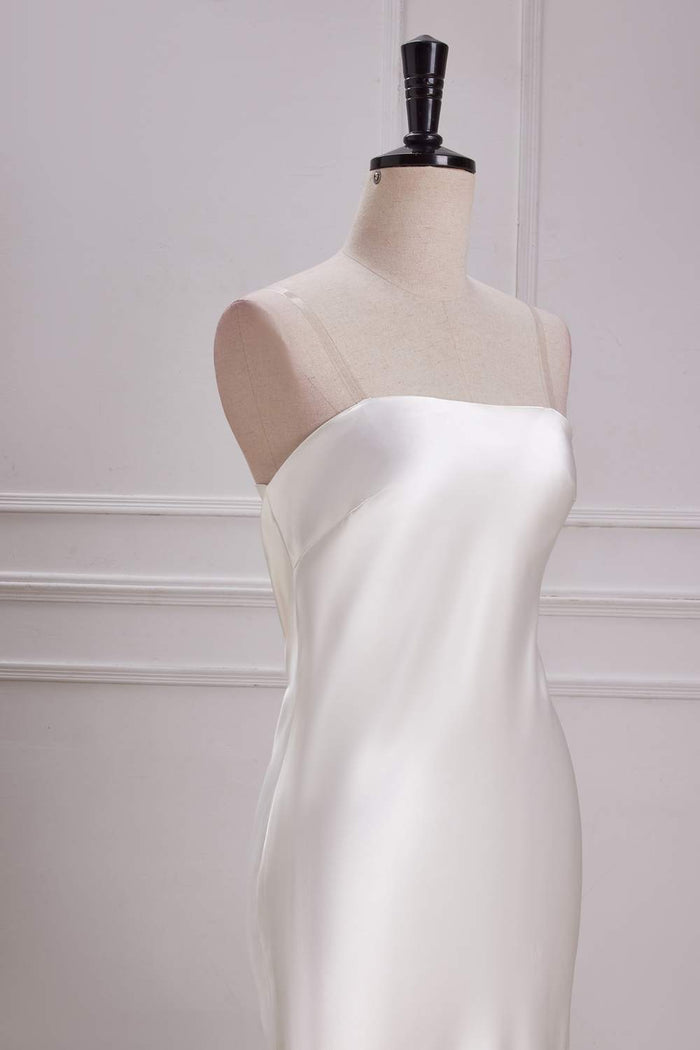 White Strapless Mermaid Satin Long Bridesmaid Dress
