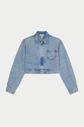 ZIP THROUGH DENIM JACKET - MID BLUE WASH