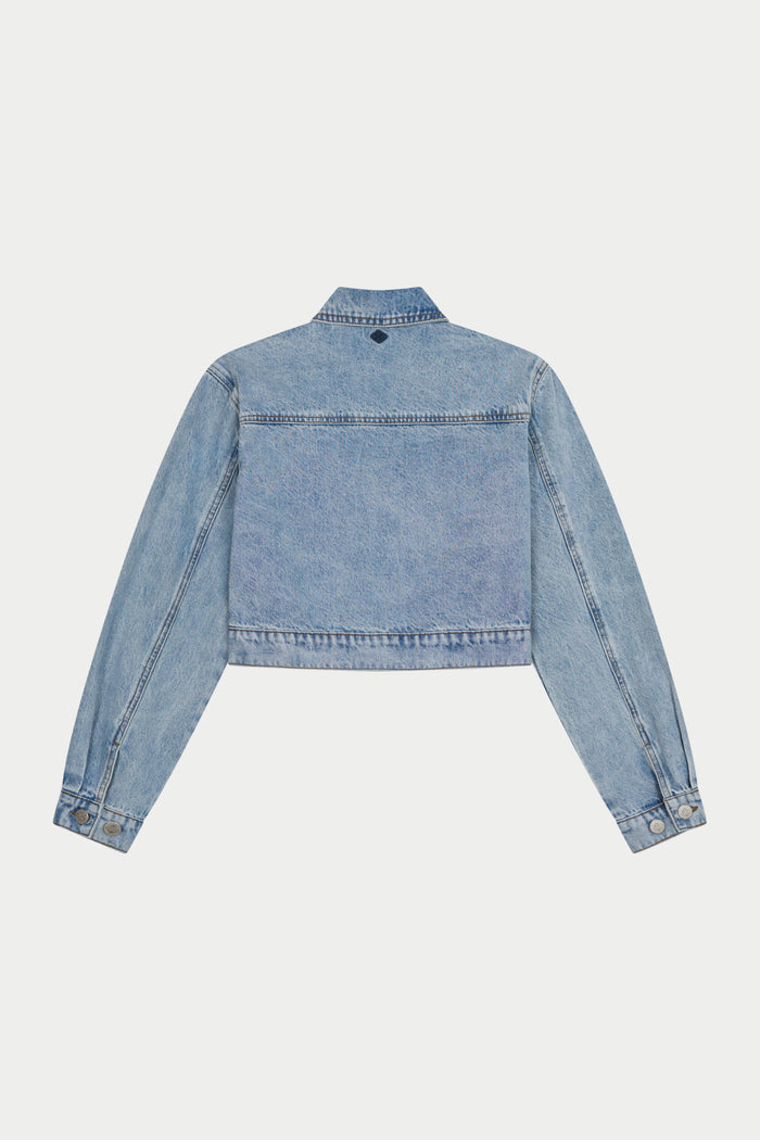 ZIP THROUGH DENIM JACKET - MID BLUE WASH